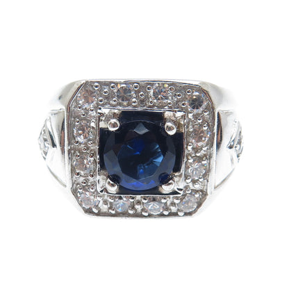 925 Sterling Silver Round-Cut Blue & White C Z Ring Size 10.25