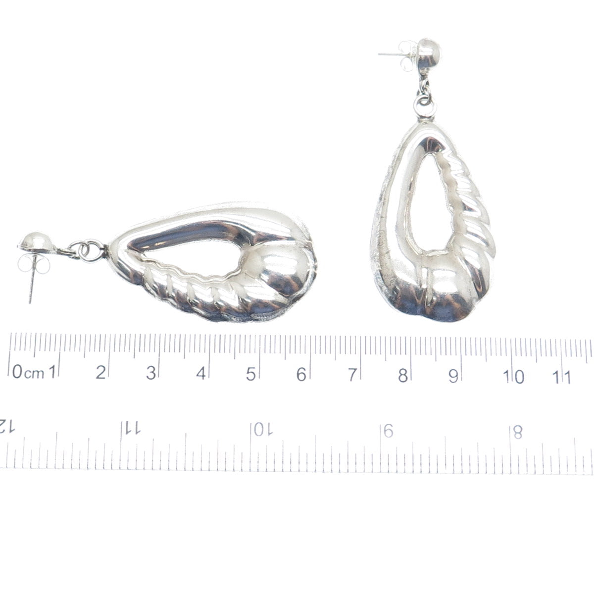 925 Sterling Silver Vintage Mexico Modernist Puffy Teardrop Dangle Earrings