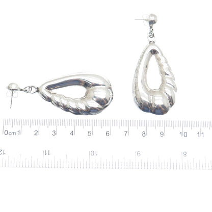 925 Sterling Silver Vintage Mexico Modernist Puffy Teardrop Dangle Earrings