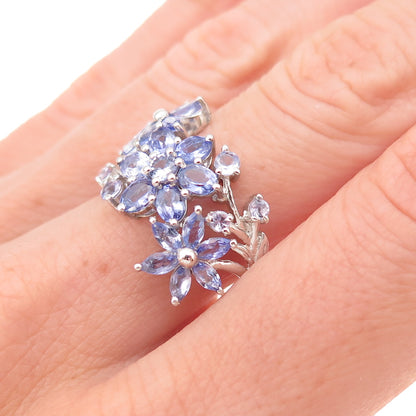 Chuck Clemency 925 Sterling Silver Real Tanzanite Floral Cluster Ring Size 8