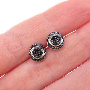 925 Sterling Silver Real Round-Cut Black Spinel Stud Earrings