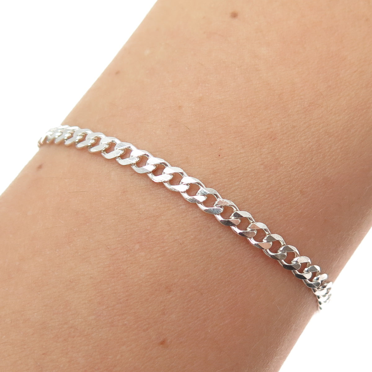 925 Sterling Silver Vintage Italy Curb Link Anklet / Bracelet 9"