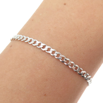 925 Sterling Silver Vintage Italy Curb Link Anklet / Bracelet 9"