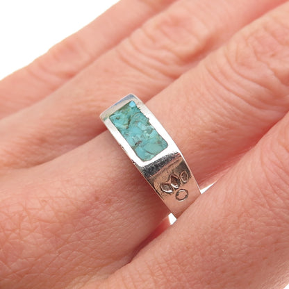 Old Pawn 925 Sterling Silver Vintage Southwestern Turquoise Inlay Ring Size 9.25