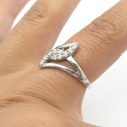 925 Sterling Silver White C Z Modernist Bypass Ring Size 7