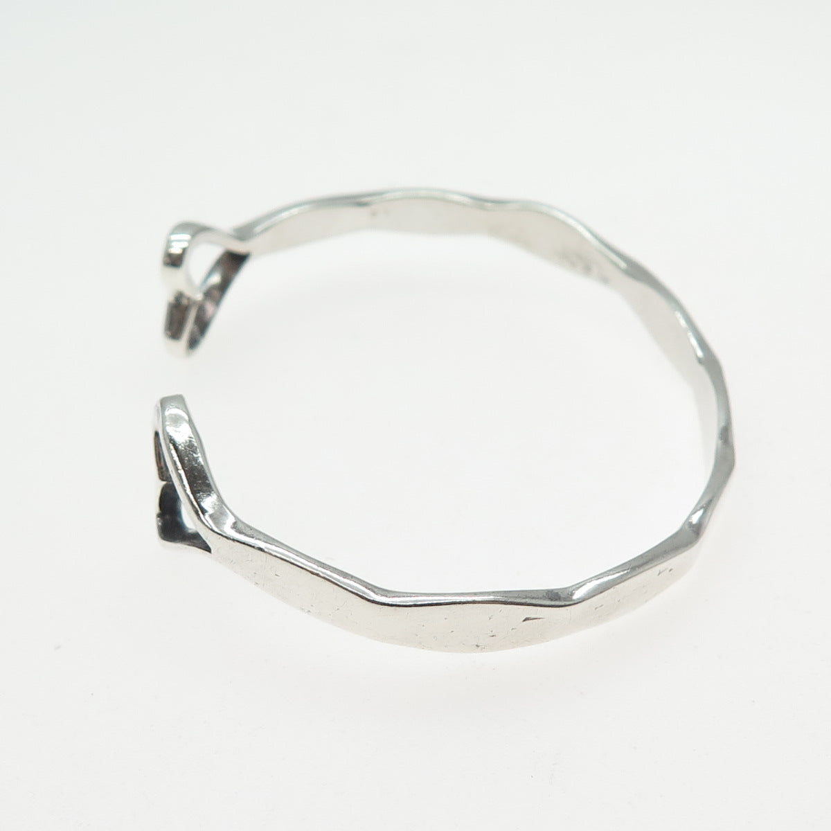925 Sterling Silver Vintage Modernist Heart Adjustable Cuff Bracelet 6.5"