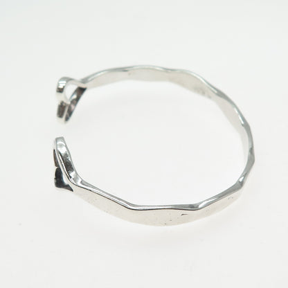 925 Sterling Silver Vintage Modernist Heart Adjustable Cuff Bracelet 6.5"