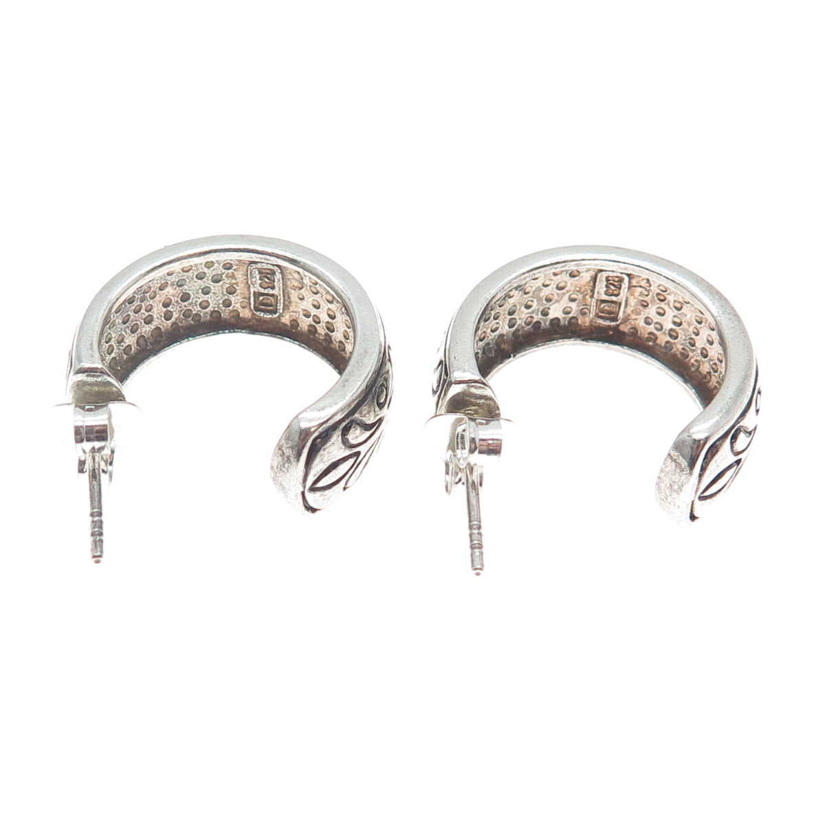 925 Sterling Silver Vintage Floral Oxidized Half Hoop Earrings