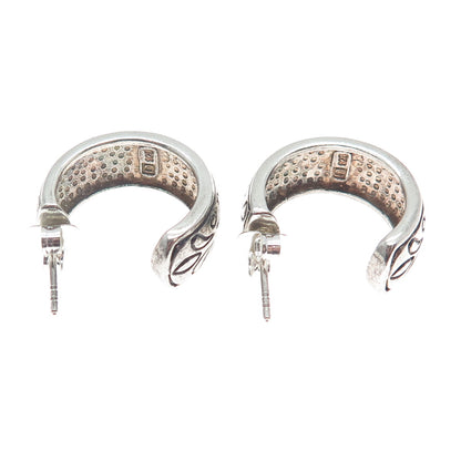 925 Sterling Silver Vintage Floral Oxidized Half Hoop Earrings