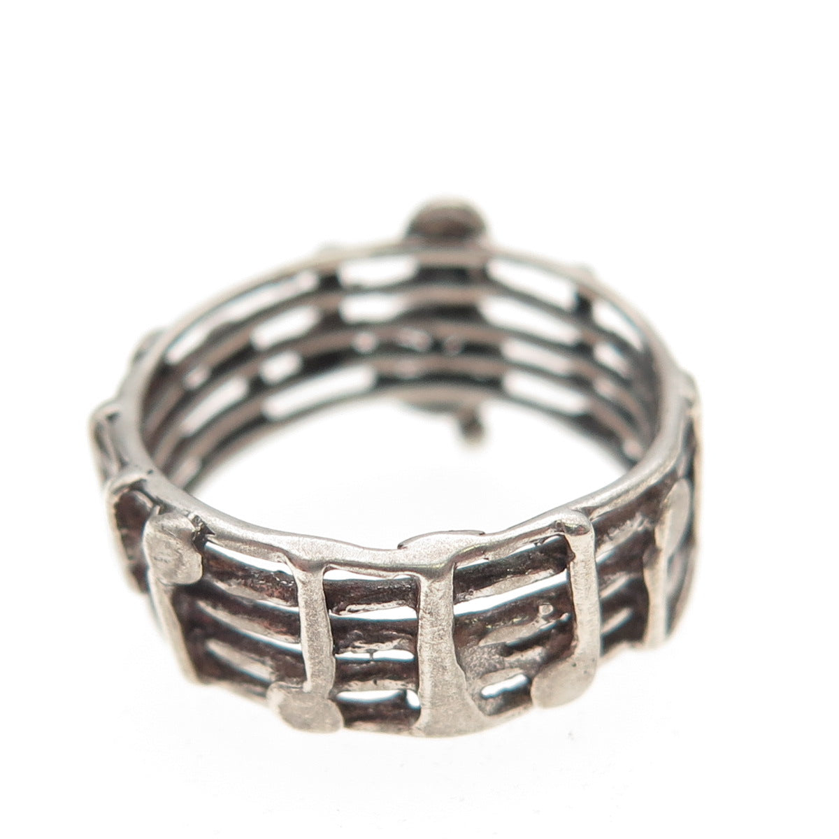 925 Sterling Silver Vintage Treble Clef Music Notes Oxidized Band Ring Size 5.5