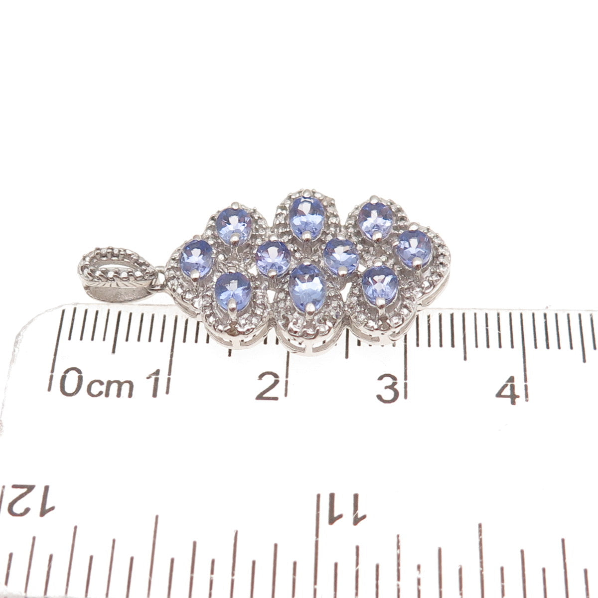 925 Sterling Silver Real Oval-Cut Tanzanite Cluster Charm Pendant