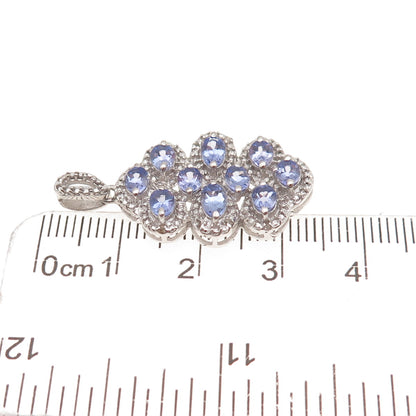 925 Sterling Silver Real Oval-Cut Tanzanite Cluster Charm Pendant