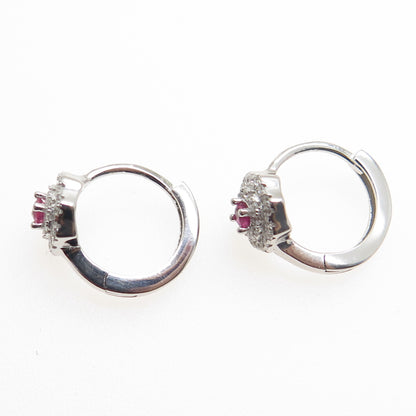 925 Sterling Silver Pink & White Round-Cut Shaped C Z Hoop Earrings