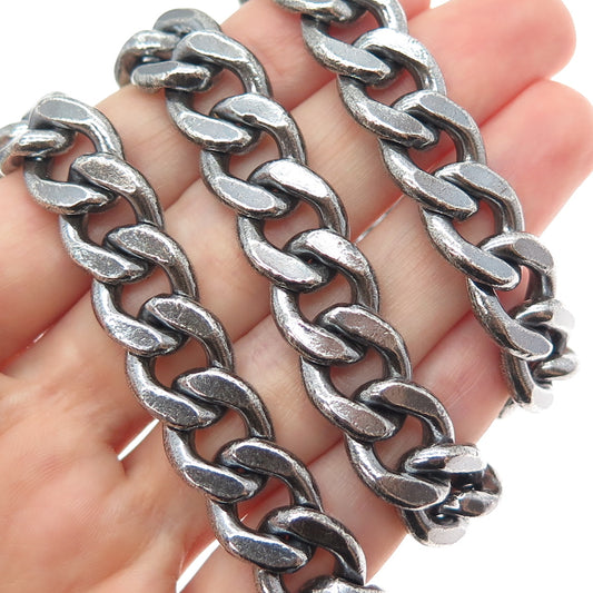 925 Sterling Silver Vintage Cuban Chain Heavy 197.6g Oxidized Necklace 25"