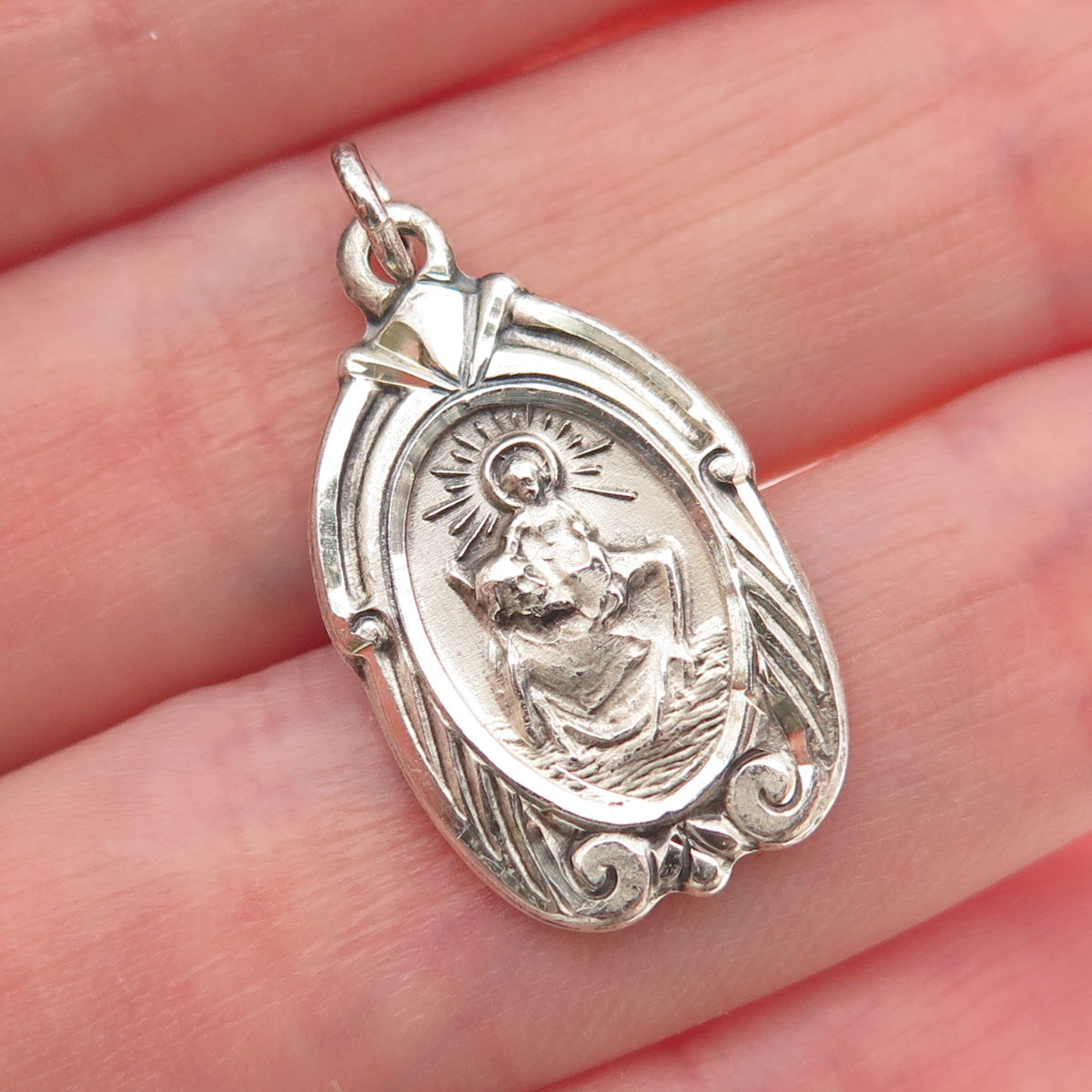 HMH Religious Sterling Antique Art Deco St. Christopher Catholic Medal Pendant