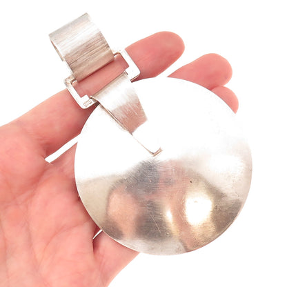 925 Sterling Silver Vintage Real Jasper Modernist Oxidized Large 76.0g Pendant