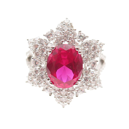 925 Sterling Silver Lab-Created Ruby & C Z Bohemian Ring Size 8