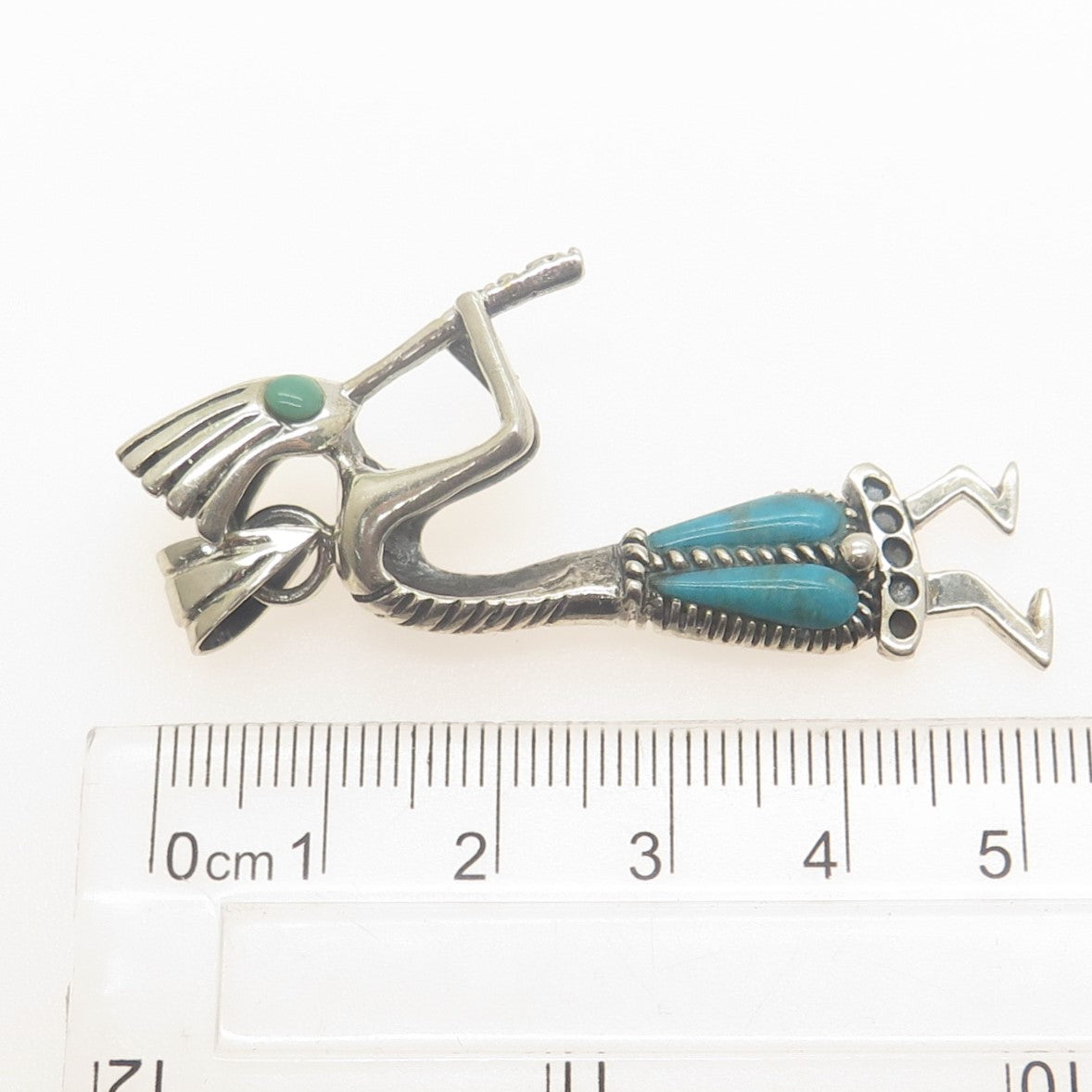 RENEGADE JEWELRY 925 Sterling Silver Vintage Turquoise Kokopelli Tribal Pendant