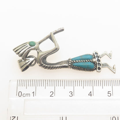 RENEGADE JEWELRY 925 Sterling Silver Vintage Turquoise Kokopelli Tribal Pendant