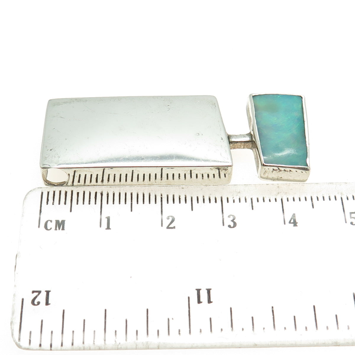 JERAMIE 925 Sterling Silver Vintage Real Opal Modernist Slide Pendant