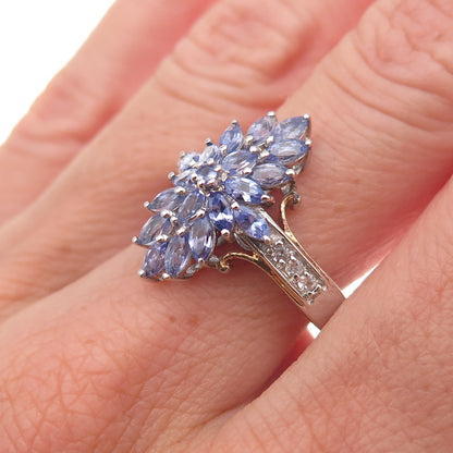 Chuck Clemency 925 Sterling Silver Real Tanzanite & White Topaz Ring Size 8
