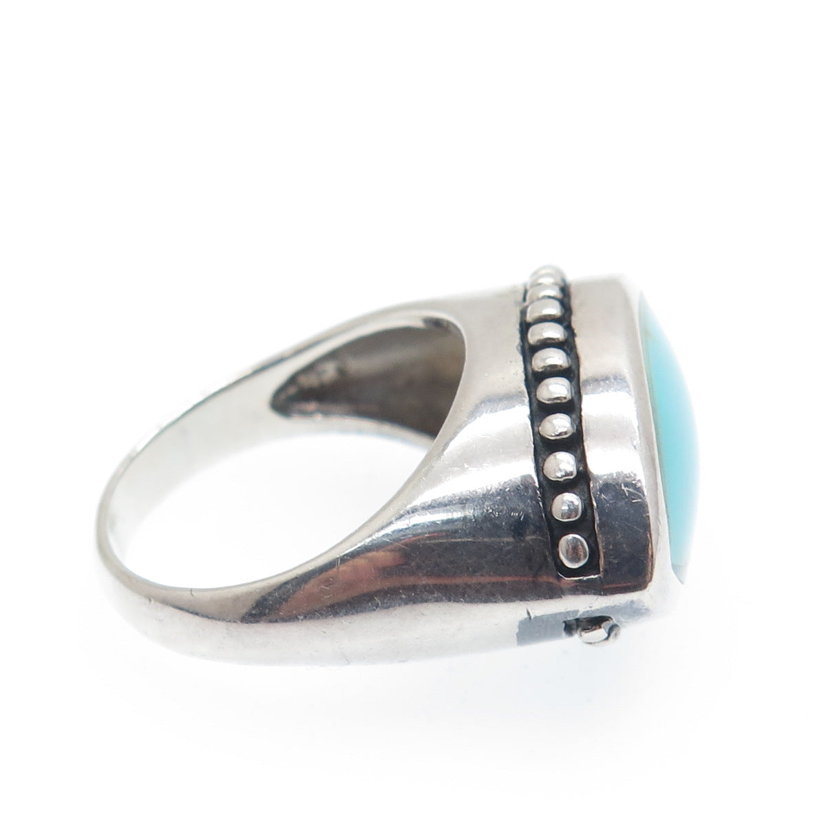 925 Sterling Silver Vintage Real Lone Mountain Turquoise Beaded Ring Size 6.75