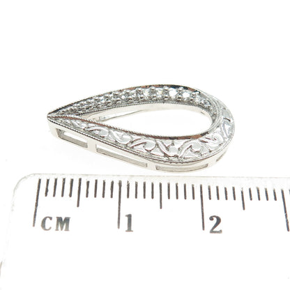 DIAG 925 Sterling Silver Round-Cut C Z Ornate Floral Teardrop Slide Pendant
