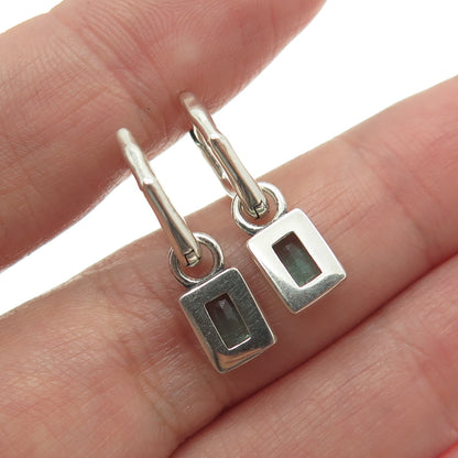 925 Sterling Silver Green Emerald-Cut Shaped C Z Huggie Earrings