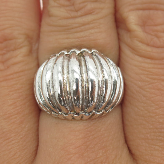 925 Sterling Silver Vintage Modernist Ribbed Dome Ring Size 8