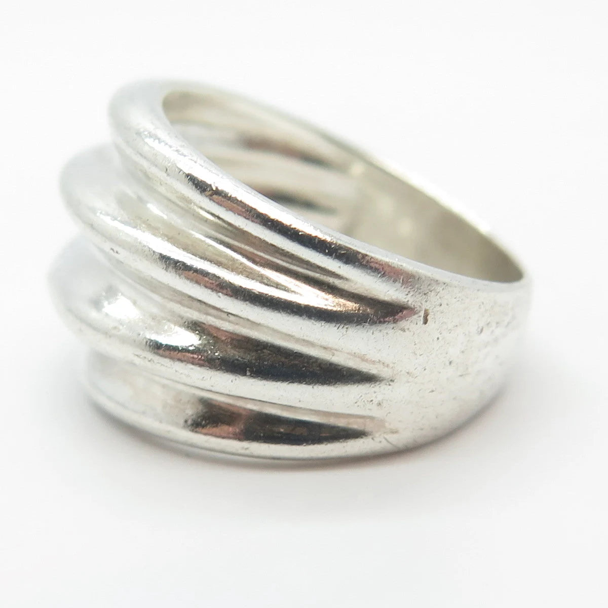 925 Sterling Silver Vintage Ribbed Wide Ring Size 6.5