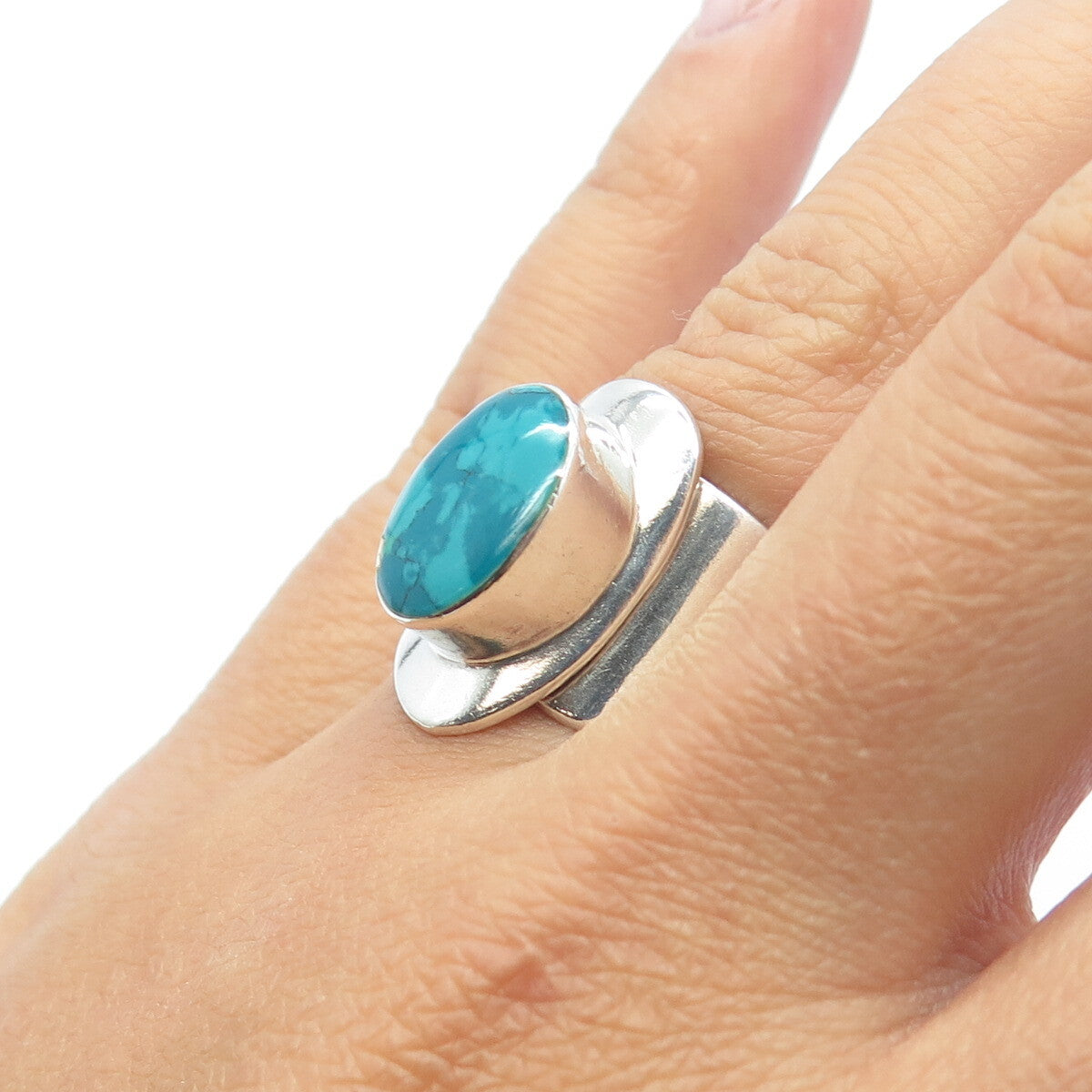 ATI 925 Sterling Silver Vintage Mexico Real Azurite Gemstone Ring Size 5.75