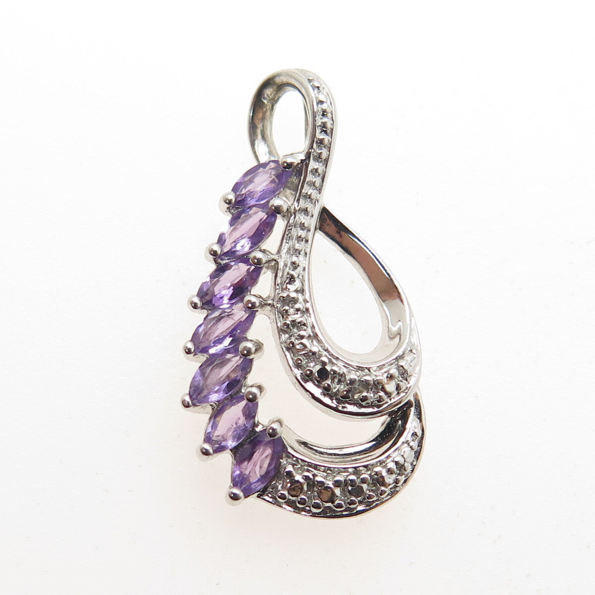 ROSS SIMONS 925 Sterling Silver Real Diamond Accent & Amethyst Twisted Pendant