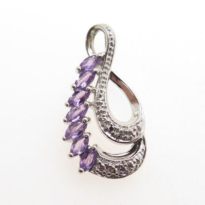 ROSS SIMONS 925 Sterling Silver Real Diamond Accent & Amethyst Twisted Pendant