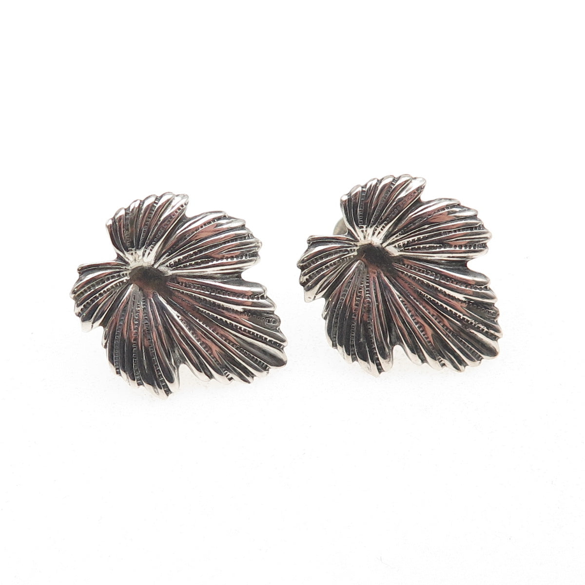 JEWELART Sterling Silver Antique Art Deco Floral Oxidized Screw Back Earrings