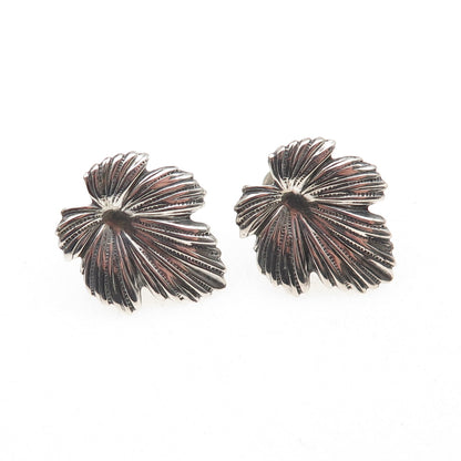 JEWELART Sterling Silver Antique Art Deco Floral Oxidized Screw Back Earrings