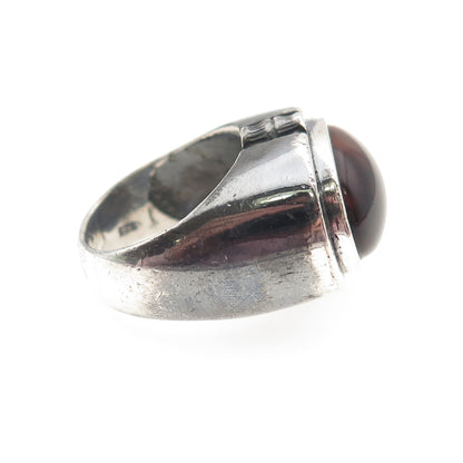 925 Sterling Silver Vintage Real Agate Modernist Oxidized Ring Size 7