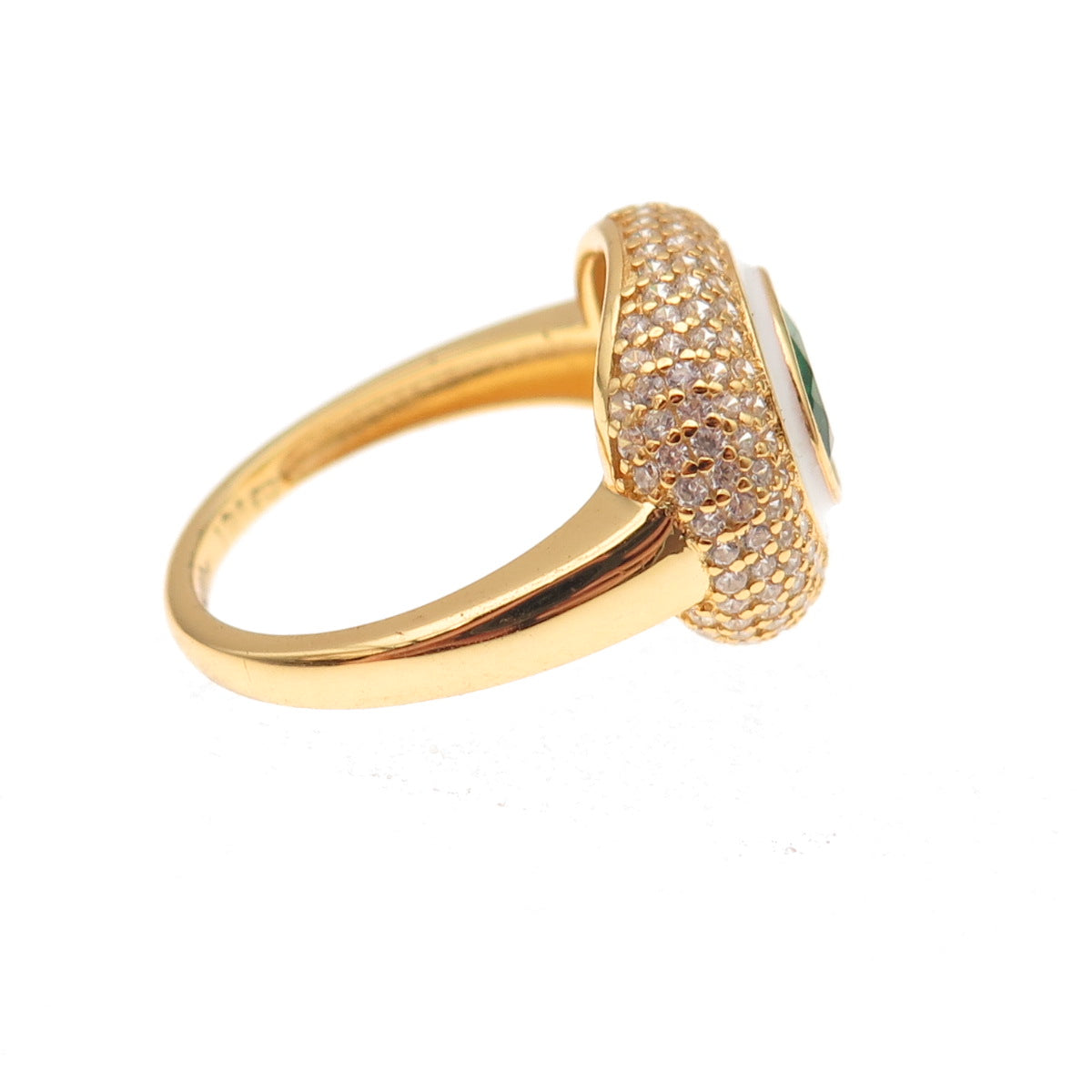 925 Sterling Silver Gold Plated Green & White C Z Ring Size 7