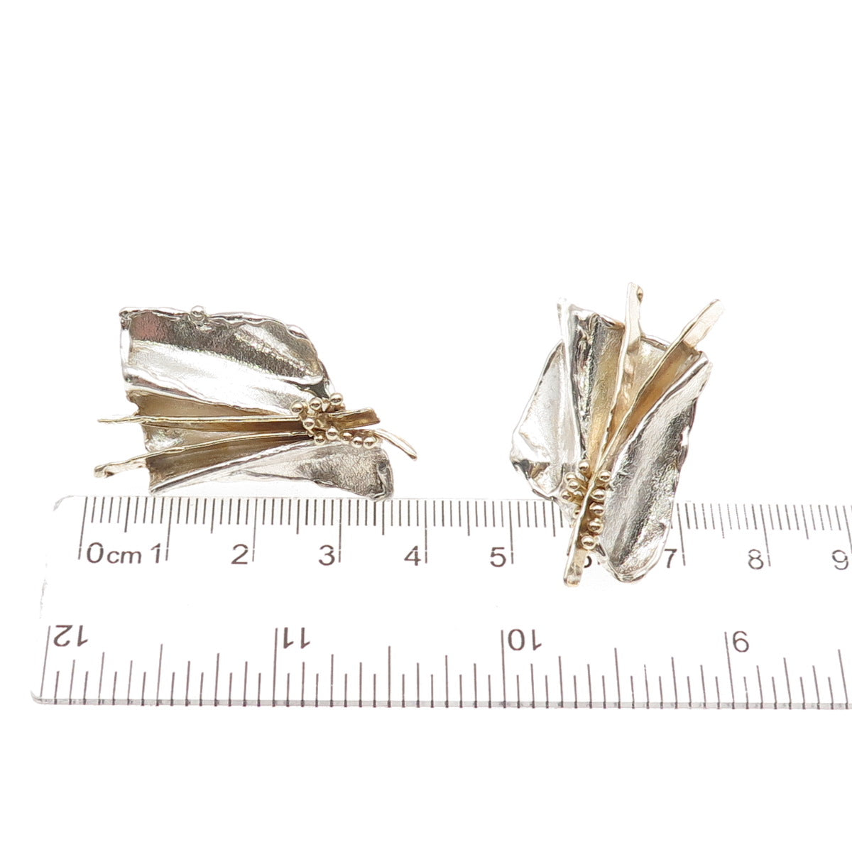 Joseph Masaniello 925 Sterling Silver 2-Tone Vintage Modernist Earrings
