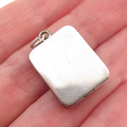 Silver-Tone Antique Art Deco Engraved Floral Locket Box Charm Pendant