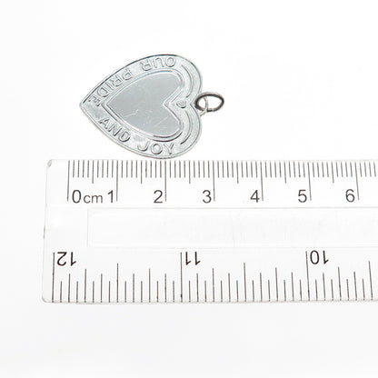 925 Sterling Silver Vintage Our Pride And Joy Heart Charm Pendant