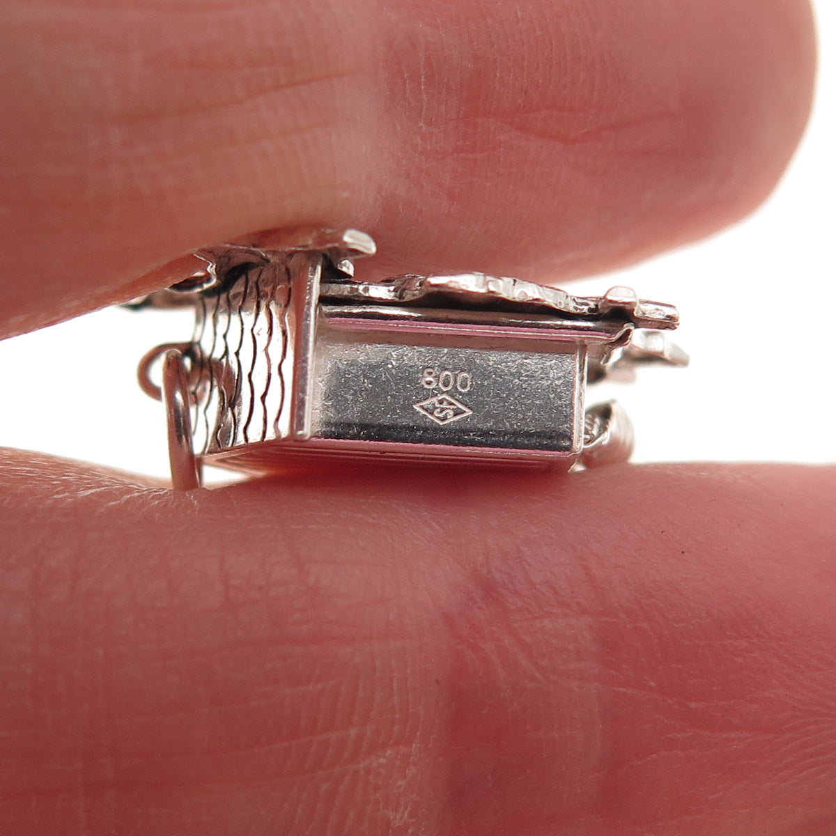800 Silver Antique Art Deco Cuckoo Clock Oxidized 3D Charm Pendant