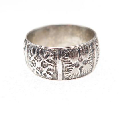 925 Sterling Silver Vintage Snowflake Oxidized Band Ring Size 4.25