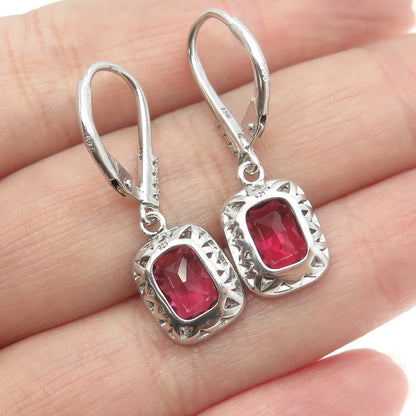 925 Sterling Silver White & Pink C Z Dangling Earrings