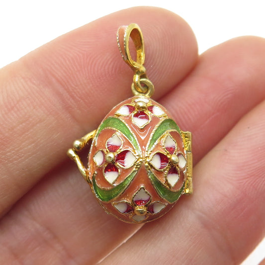 925 Sterling Gold Plated Vintage Enamel Easter Egg Butterfly Locket Pendant