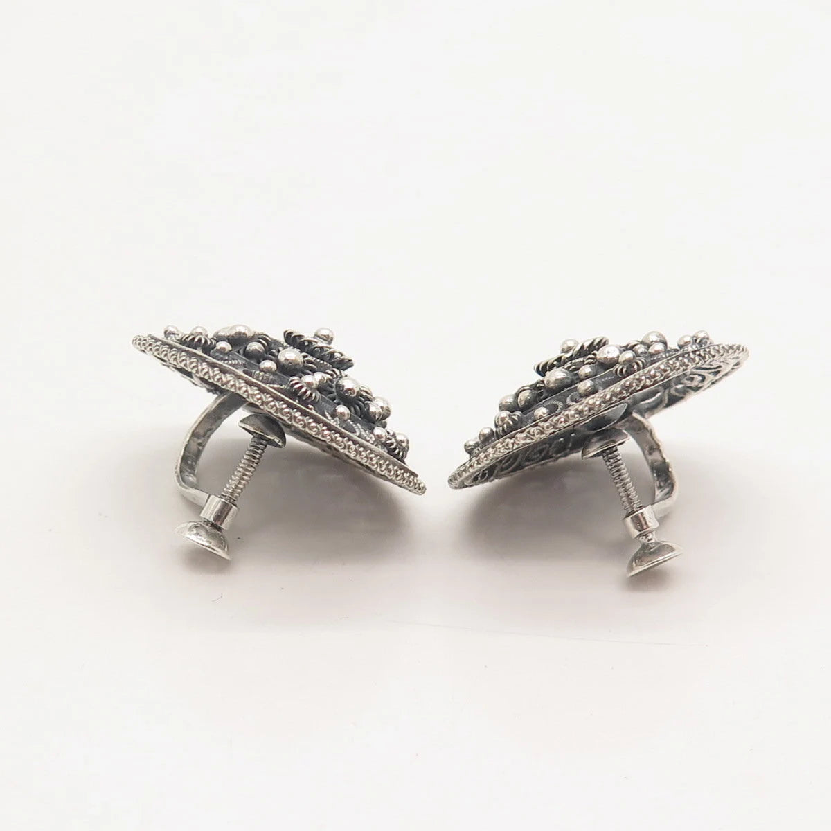 925 Sterling Silver Vintage Topazio Cannetille Round Screw Back Earrings