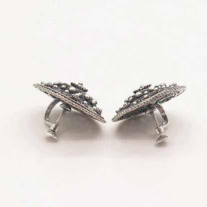 925 Sterling Silver Vintage Topazio Cannetille Round Screw Back Earrings
