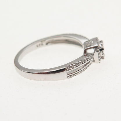 Sun 925 Sterling Silver Real Round-Cut Diamond Engagement Ring Size 7