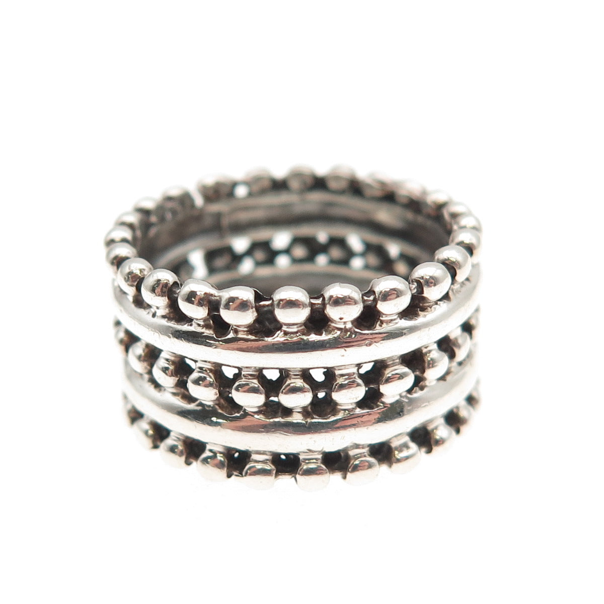 925 Sterling Silver Vintage Beaded Oxidized Band Ring Size 7