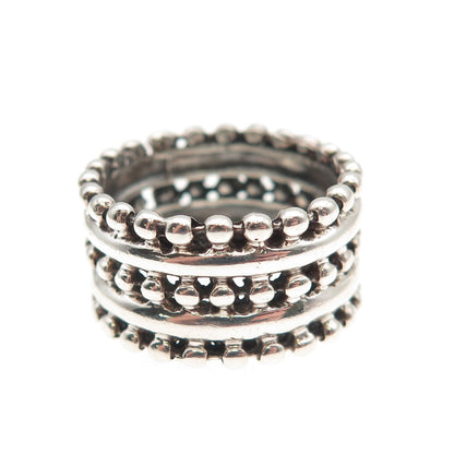 925 Sterling Silver Vintage Beaded Oxidized Band Ring Size 7