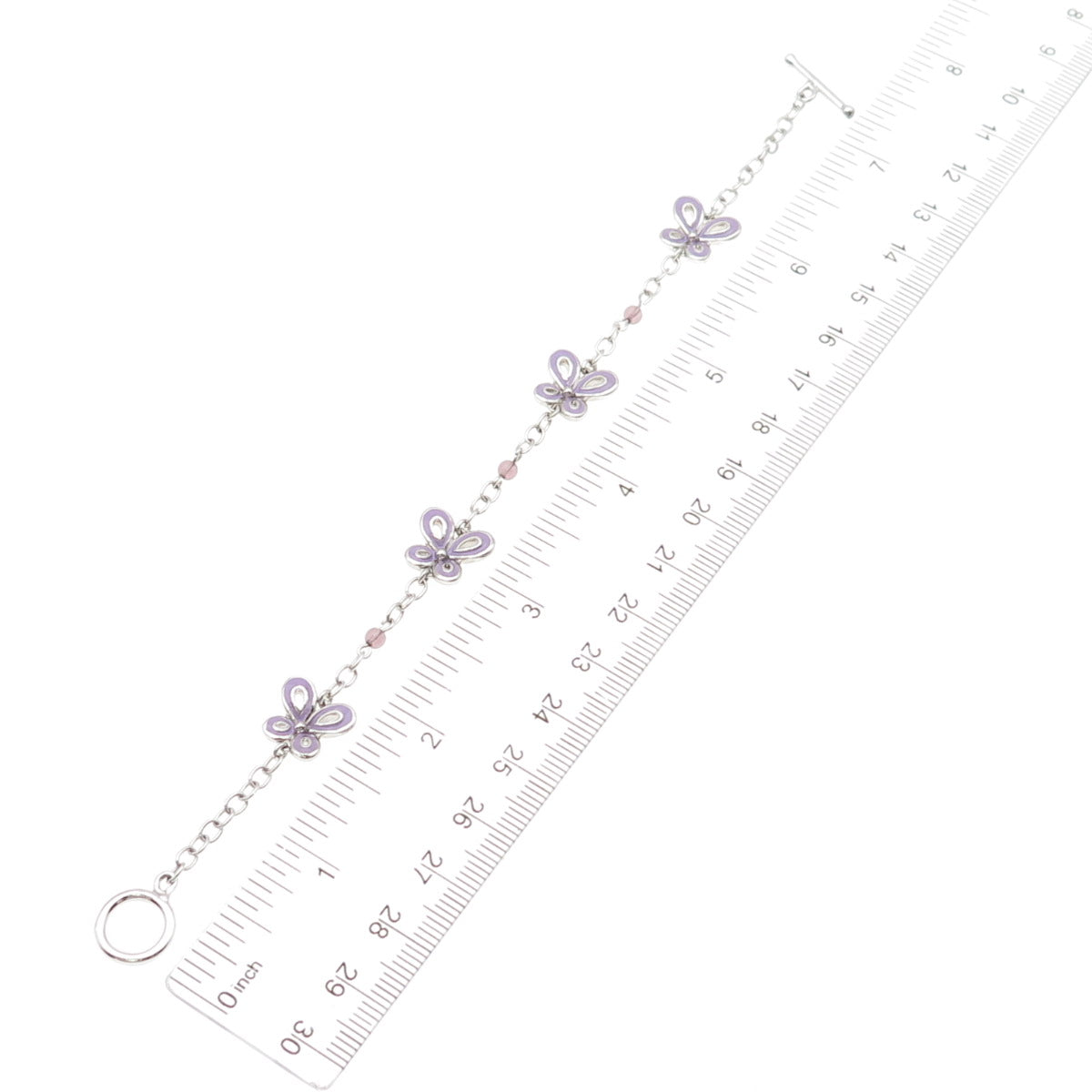 925 Sterling Silver Enamel Real Amethyst Butterfly Bracelet 7"